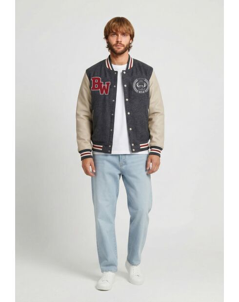 Graue Zeke Woll- und Lederjacke