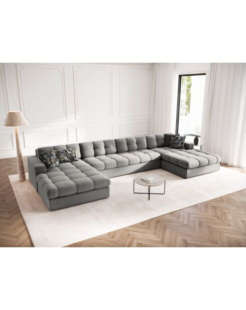 Yohan Panoramasofa aus Strukturstoff 5 Sitze hellgrau - 294x160x72 cm