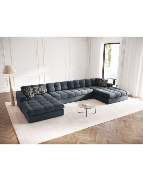 Yohan Panoramasofa aus Strukturstoff 5 Sitze dunkelblau - 294x160x72 cm