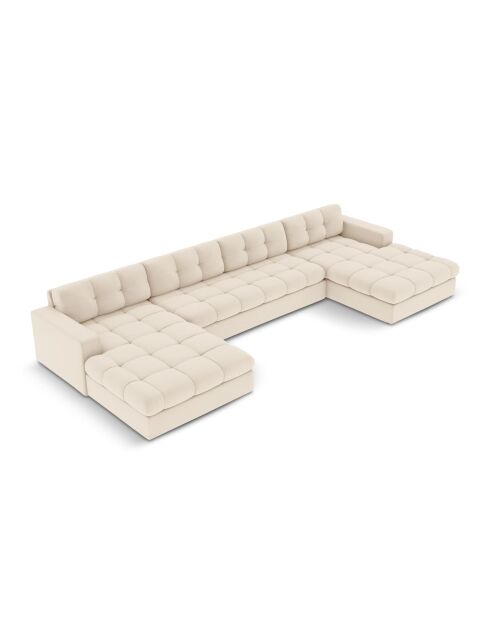 Yohan Panoramasofa aus Strukturstoff 5 Sitze hellbeige - 294x160x72 cm