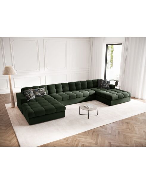 Yohan Panoramasofa aus Strukturstoff 5 Sitze dunkelgrün - 294x160x72 cm