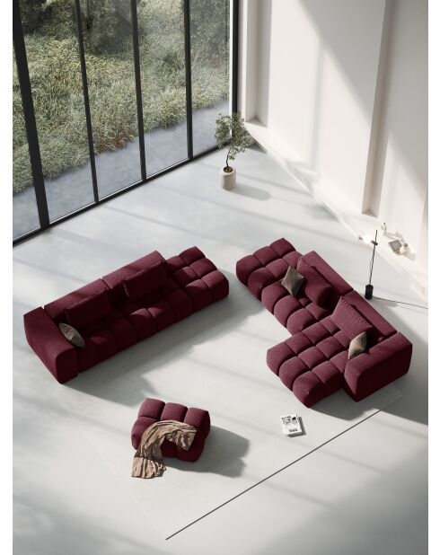 Canapé modulable droit Lorella en tissu structurel 4 places bordeaux - 265x85x70 cm