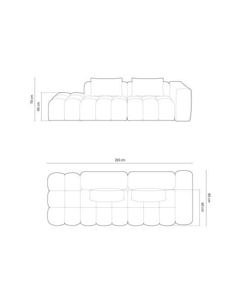 Canapé modulable droit Lorella en tissu structurel 4 places bordeaux - 265x85x70 cm