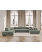 Luc Panorama-Ecksofa links, aus dunkelolivgrünem 7-Sitzer-Strukturstoff — 361 x 259 x 77 cm