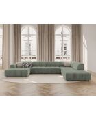 Offenes Panorama-Ecksofa rechts aus 7-Sitzer-Strukturstoff in dunklem Olivgrün - 361x259x77 cm