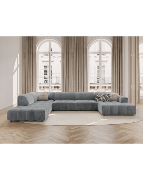 Luc panoramische hoekbank links open in grijze structuurstof voor 7 personen - 361x259x77 cm