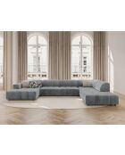 Luc panoramische rechter open hoekbank in grijze structuurstof voor 7 personen - 361x259x77 cm