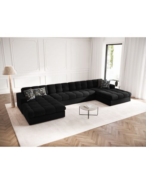 Yohan Panoramasofa aus Strukturstoff 5 Sitze schwarz - 294x160x72 cm