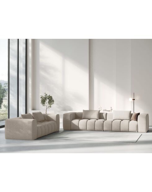 Lorella modulares Sofa aus Strukturstoff 5 Sitze Sand - 290x85x70 cm