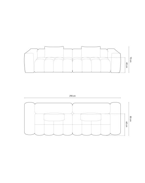Lorella modulares Sofa aus Strukturstoff 5 Sitze Sand - 290x85x70 cm