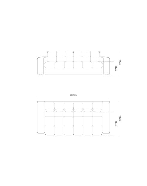 Yohan bank in lichtgrijze structuurstof voor 3 personen - 202x90x72 cm