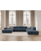Luc panoramische rechter open hoekbank in donkerblauwe structuurstof voor 7 personen - 361x259x77 cm