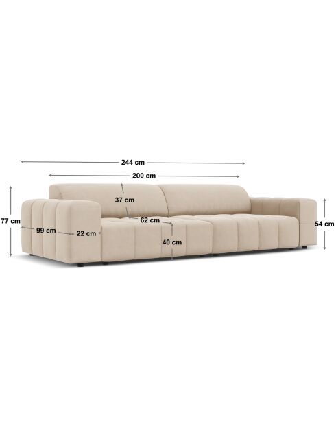 Luc bank in structuurstof 4 zitplaatsen zand - 244x99x77 cm
