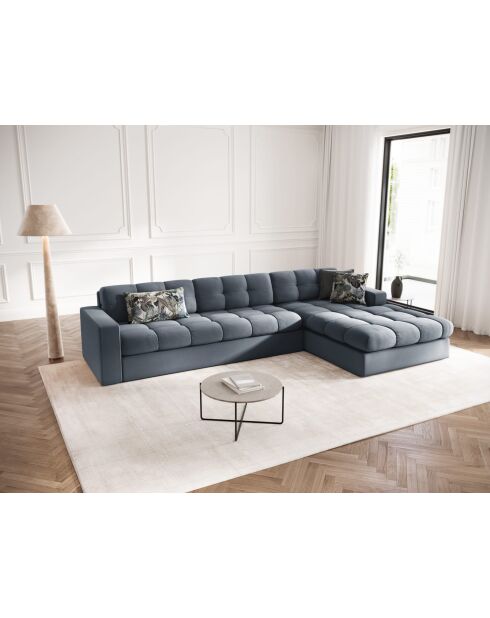 Yohan rechtes Ecksofa aus Strukturstoff 4 Sitze dunkelblau - 236x160x72 cm
