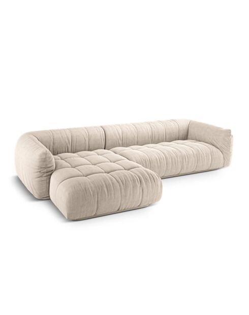 Modulares linkes Ecksofa Julia aus beigefarbenem 3-Sitzer-Strukturstoff - 295x170x68 cm