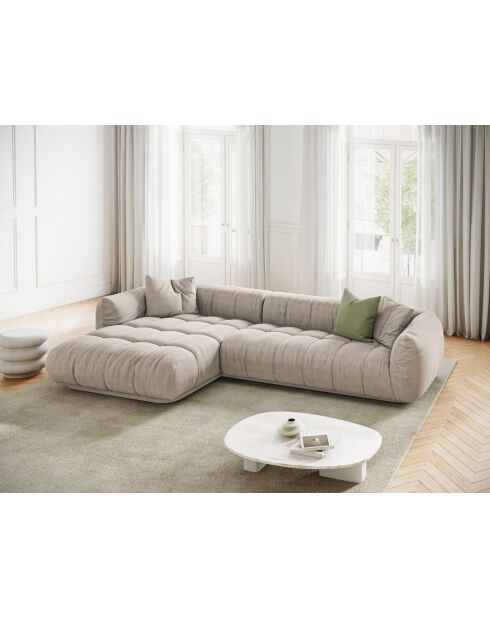 Modulares linkes Ecksofa Julia aus beigefarbenem 3-Sitzer-Strukturstoff - 295x170x68 cm