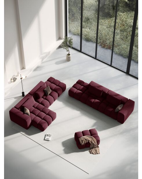 Canapé modulable gauche Lorella en tissu structurel 4 places bordeaux - 265x85x70 cm
