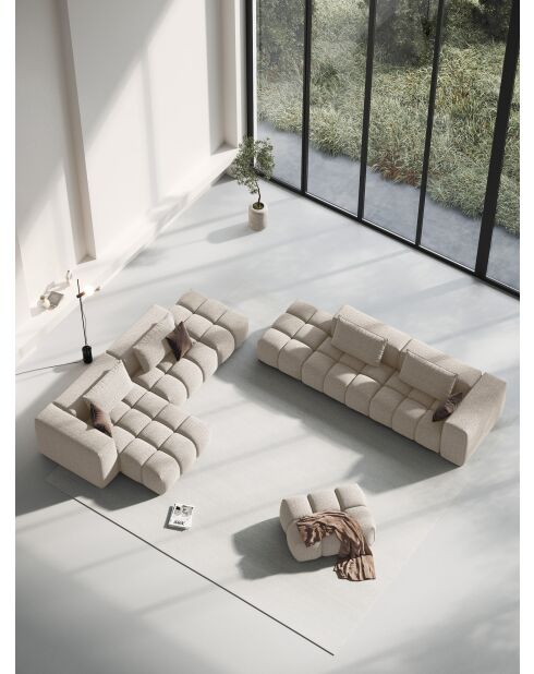 Lorella modulaire linkerbank in structuurstof 4 zitplaatsen zand - 265x85x70 cm