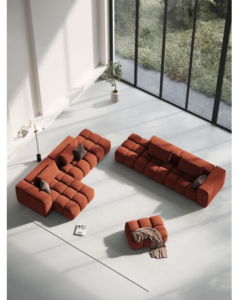 Modulares linkes Ecksofa Lorella aus Strukturstoff 4 Sitze korallenrot - 265x145x70 cm