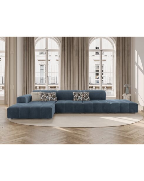 Ecksofa Luc links aus Strukturstoff 5 Sitze dunkelblau - 342x163x77 cm