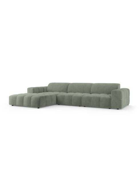 Ecksofa Luc links aus Strukturstoff 4 Sitze in dunklem Olivgrün - 284 x 163 x 77 cm