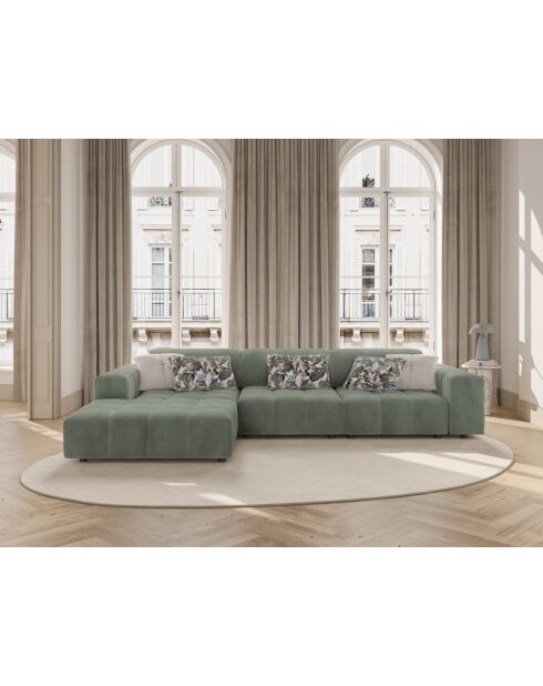 Ecksofa Luc links aus Strukturstoff 4 Sitze in dunklem Olivgrün - 284 x 163 x 77 cm