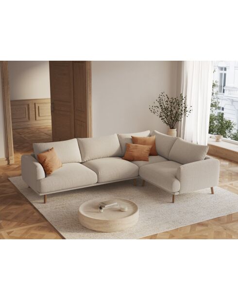 Rechtes Ecksofa Margot aus beigefarbenem 5-Sitzer-Strukturstoff - 280x195x75 cm