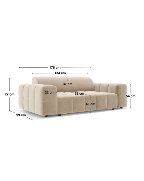 Canapé Luc en tissu structurel 2 places le sable - 178x99x77 cm