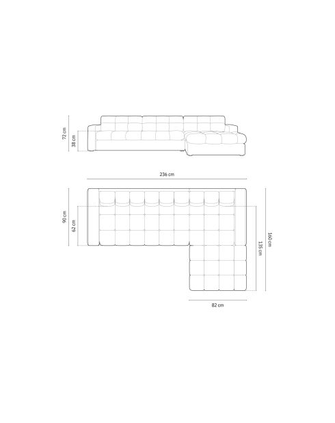 Yohan rechtes Ecksofa aus Strukturstoff 4 Sitze hellgrau - 236x160x72 cm