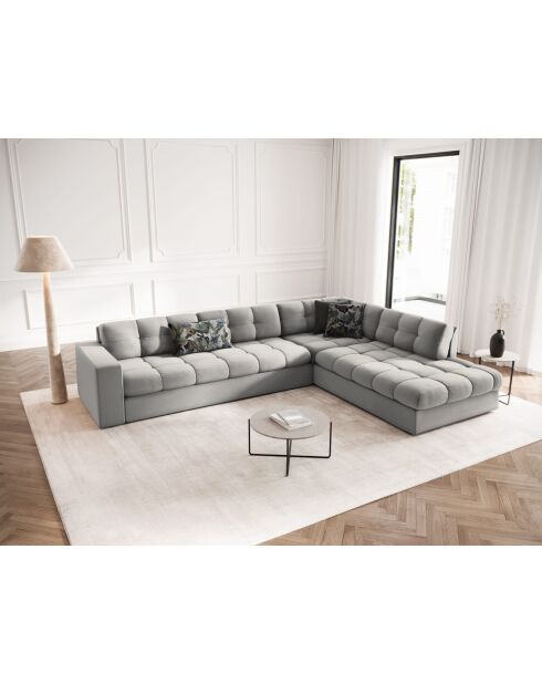 Yohan rechtes Ecksofa aus Strukturstoff 5 Sitze hellgrau - 236x199x72 cm