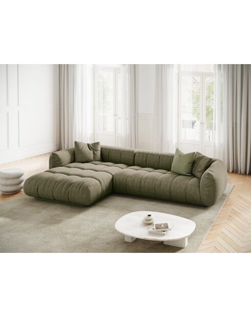 Julia modulares linkes Ecksofa aus Strukturstoff 3 Sitze oliv - 295x170x68 cm