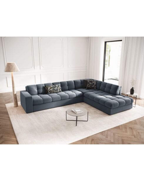 Yohan rechtes Ecksofa aus Strukturstoff 5 Sitze dunkelblau - 236x199x72 cm