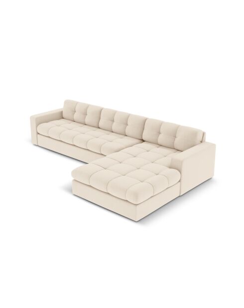 Yohan rechtes Ecksofa aus Strukturstoff 4 Sitze hellbeige - 236x160x72 cm