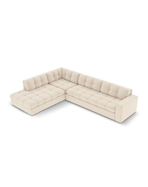 Yohan linkes Ecksofa aus Strukturstoff 5 Sitze hellbeige - 236x199x72 cm