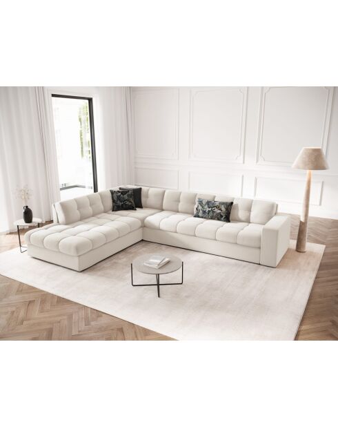 Yohan linkes Ecksofa aus Strukturstoff 5 Sitze hellbeige - 236x199x72 cm