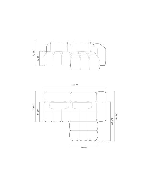 Lorella modulares rechtes Ecksofa aus Strukturstoff, 3-Sitzer, korallenrot, 205 x 145 x 70 cm