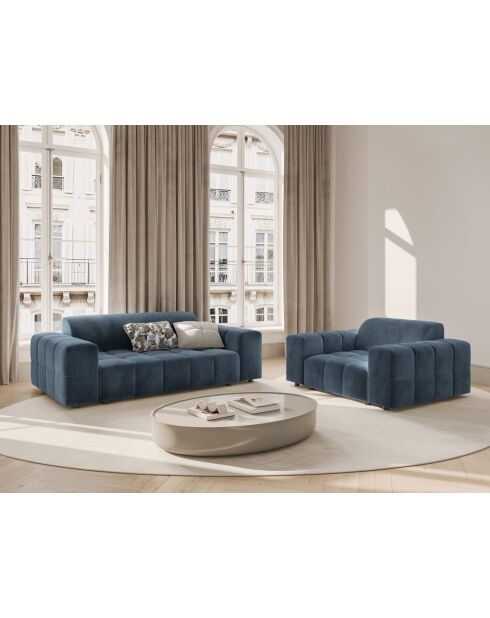 Canapé Luc en tissu structurel 2 places bleu foncé - 178x99x77 cm