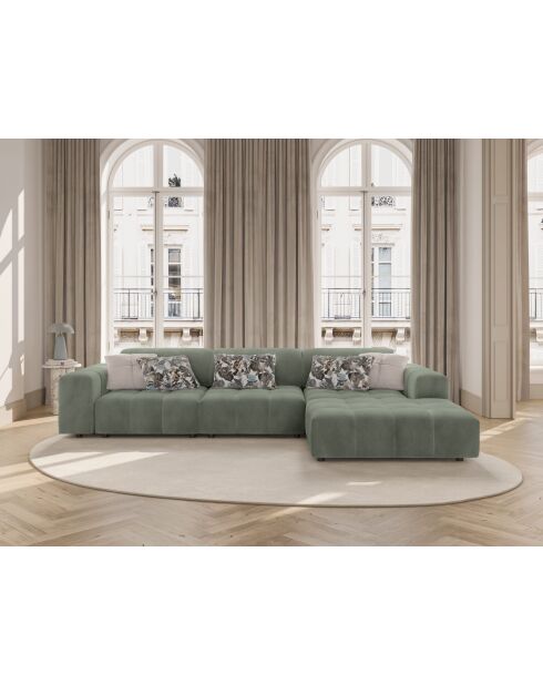 Ecksofa Luc rechts aus Strukturstoff 4 Sitze in dunklem Olivgrün - 284 x 163 x 77 cm