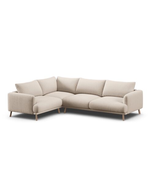 Ecksofa Margot links aus beigefarbenem 5-Sitzer-Strukturstoff — 280x195x75 cm