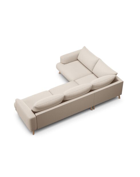 Ecksofa Margot links aus beigefarbenem 5-Sitzer-Strukturstoff — 280x195x75 cm