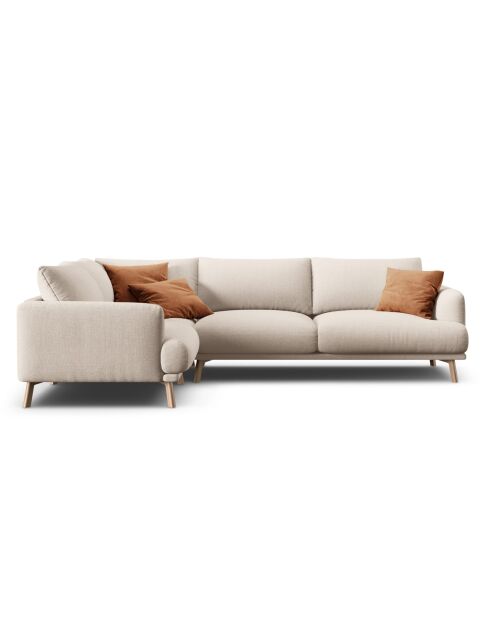 Ecksofa Margot links aus beigefarbenem 5-Sitzer-Strukturstoff — 280x195x75 cm