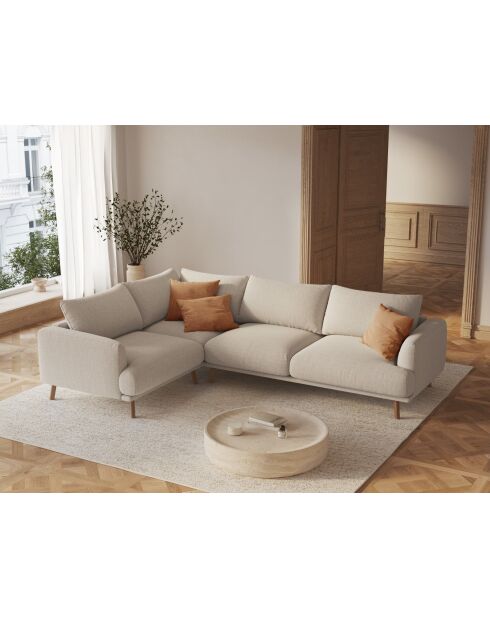 Ecksofa Margot links aus beigefarbenem 5-Sitzer-Strukturstoff — 280x195x75 cm
