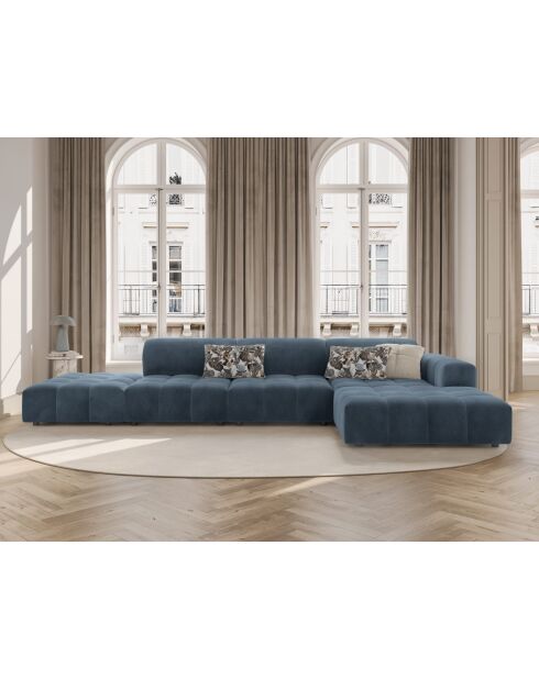 Ecksofa Luc rechts aus Strukturstoff 5 Sitze dunkelblau - 342x163x77 cm