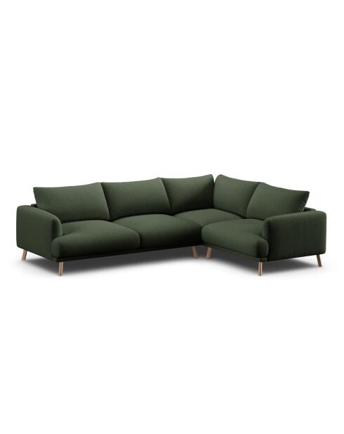 Rechtes Ecksofa Margot aus moosgrünem 5-Sitzer-Strukturstoff - 280x195x75 cm