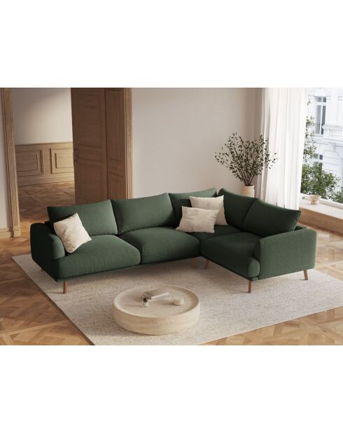 Rechtes Ecksofa Margot aus moosgrünem 5-Sitzer-Strukturstoff - 280x195x75 cm