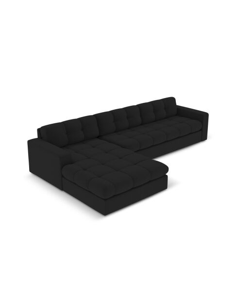Yohan linkes Ecksofa aus Strukturstoff 4 Sitze schwarz - 236x160x72 cm