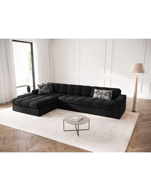 Yohan linkes Ecksofa aus Strukturstoff 4 Sitze schwarz - 236x160x72 cm