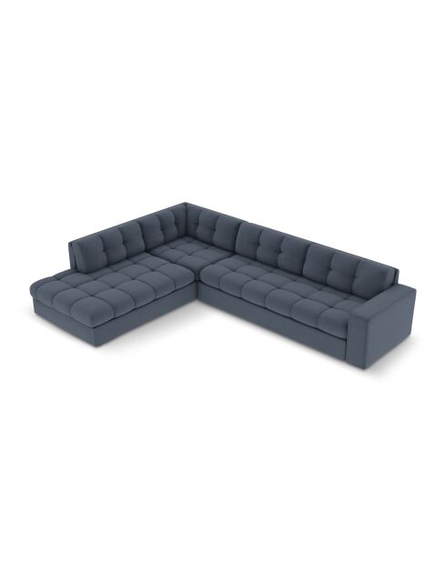 Yohan linkes Ecksofa aus Strukturstoff 5 Sitze dunkelblau - 236x199x72 cm