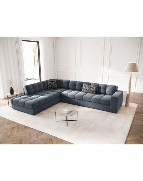 Yohan linkes Ecksofa aus Strukturstoff 5 Sitze dunkelblau - 236x199x72 cm