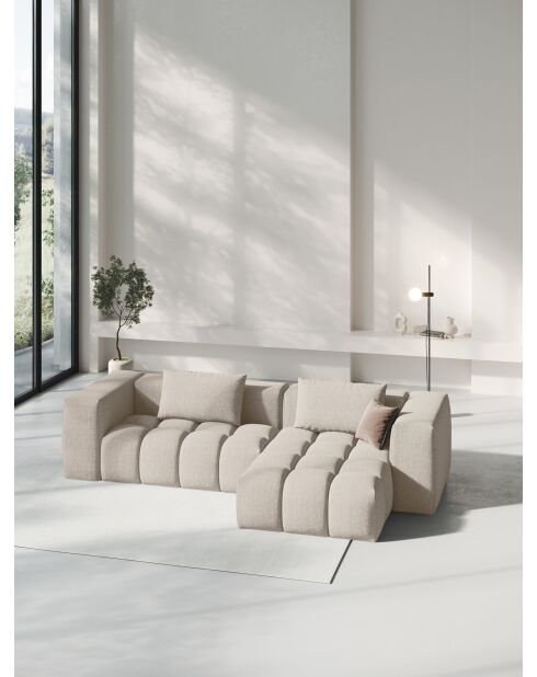 Lorella modulares rechtes Ecksofa aus Strukturstoff 3-Sitzer Sand - 260x145x70 cm